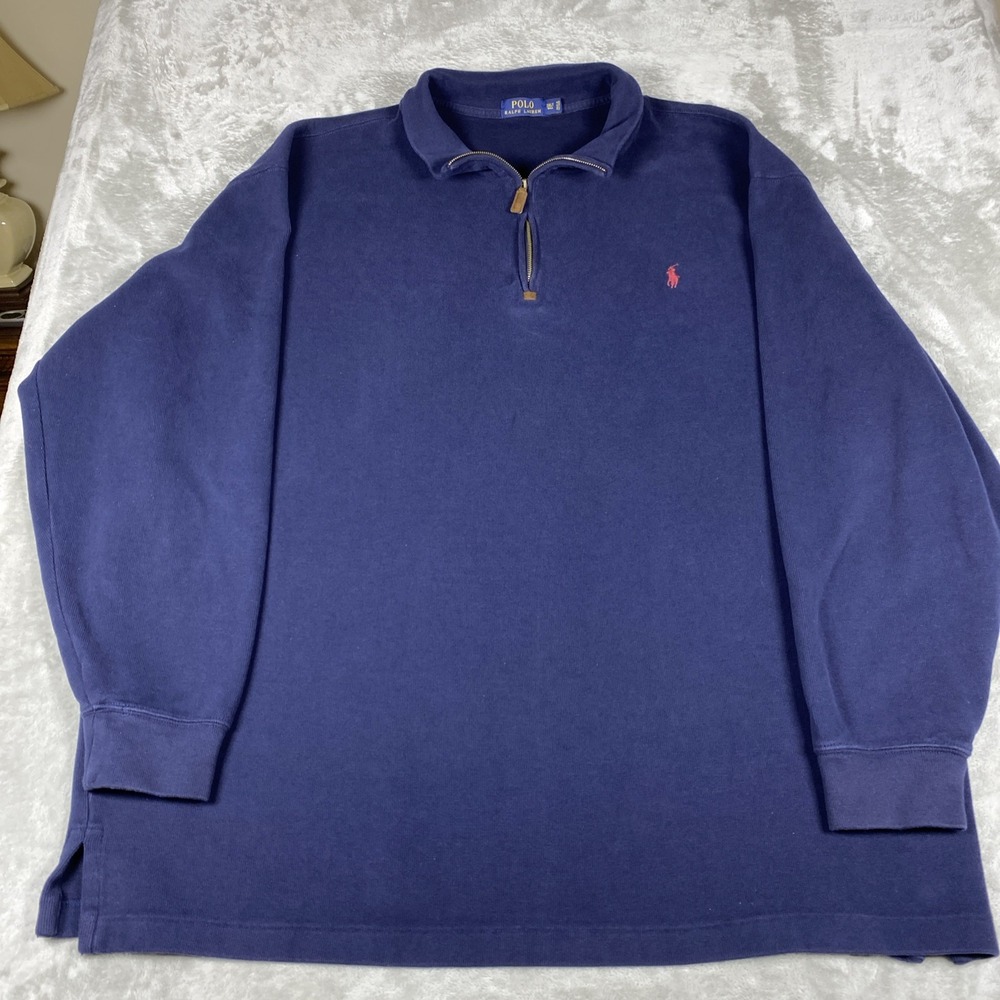 Polo Ralph Lauren Sweater Men 3XLT  Tall Blue Quarter Zip Pullover  Red Pony